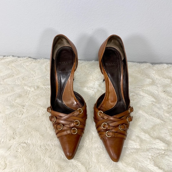 Bally Tan Leather Stilettos w/Decorative Buckles - Picture 3 of 16